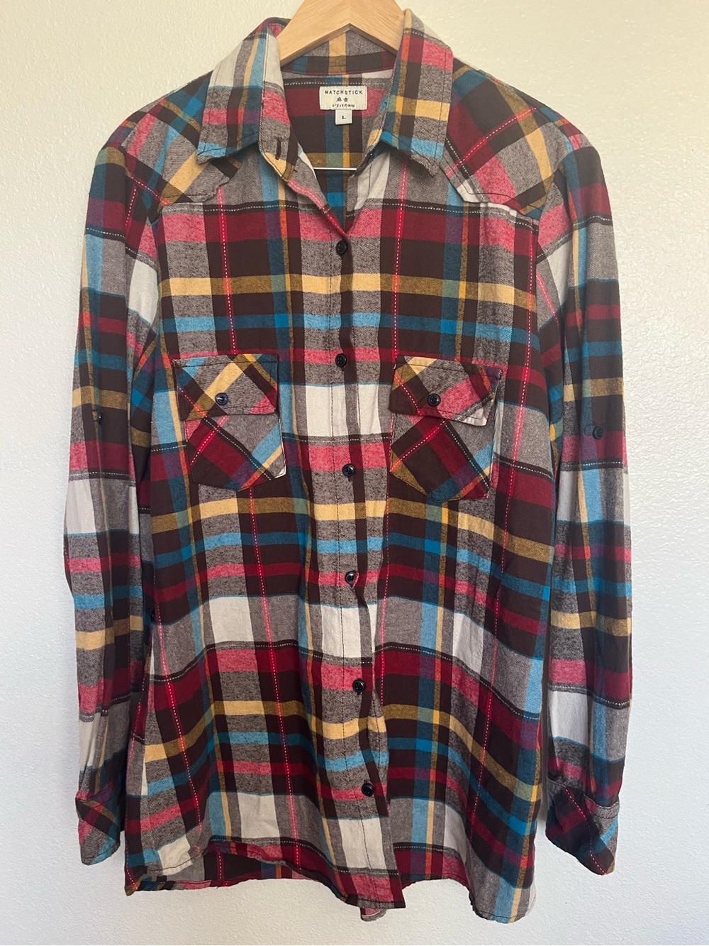 MATCHSTICK Multicolor Plaid Button-Down Shirt L